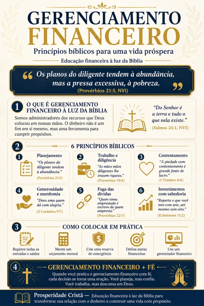 Infográfico gerenciamento financeiro com princípios bíblicos para uma vida próspera